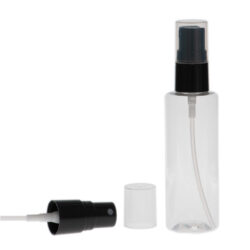 Botella 60 ml PET Cilíndrica Transparente con Vaporizador Negro (18/415) (Amenities) - Amenities