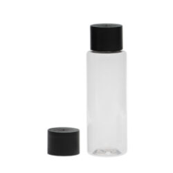 Botella 60 ml PET Cilíndrica Transparente con Tapón Negro Diámetro 25 (18/415) (Amenities) - Amenities