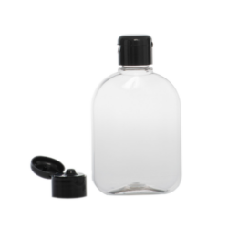 Botella 250 ml PET Petaca Transparente con Tapón Flip-Top Negro (28/410) - Botellas PET