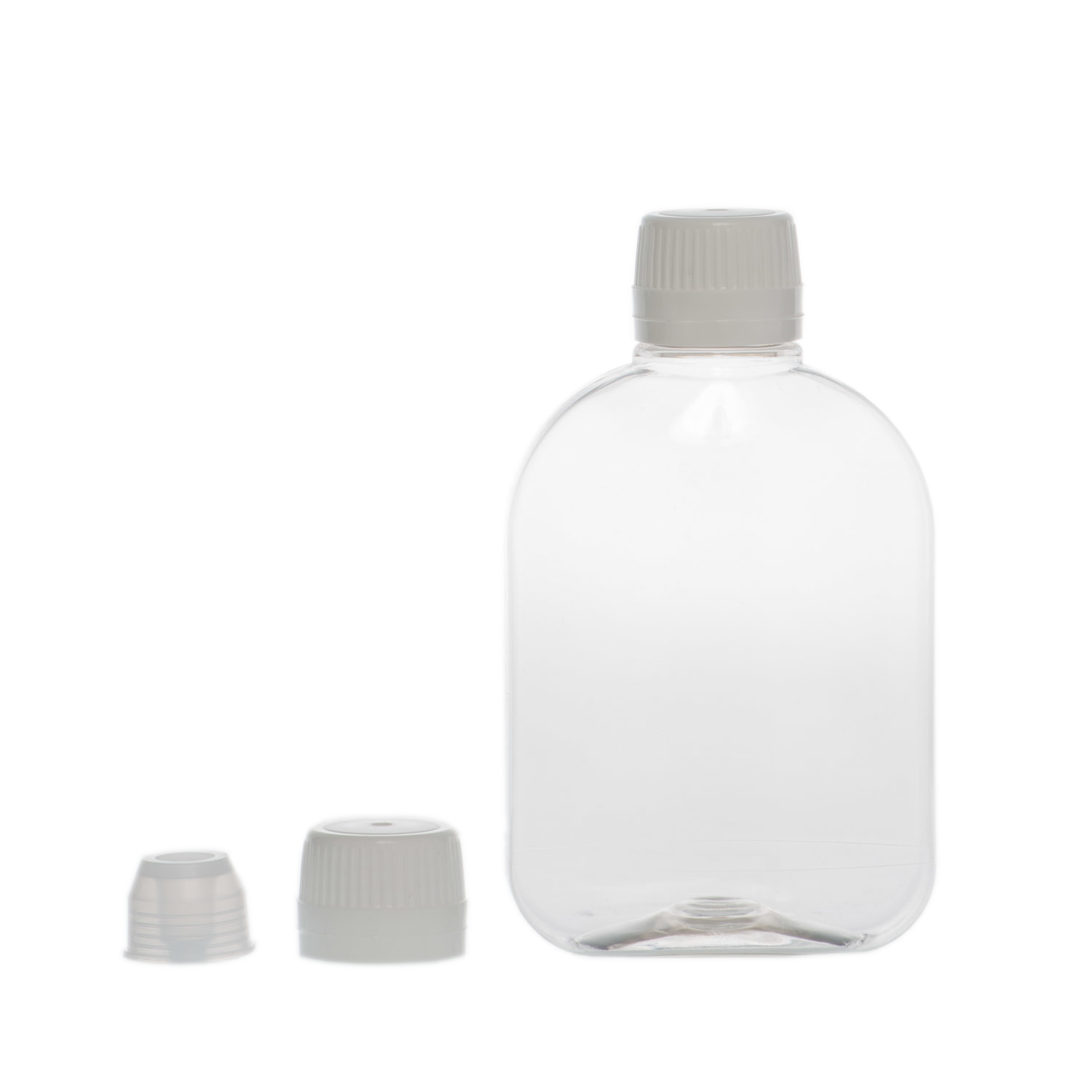 Botella 250 ml PET Petaca Transparente con Tapón Precinto con Obturador (28/410) - Botellas PET