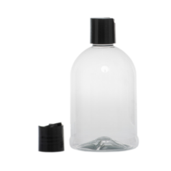 Botella 500 ml PET Campana Transparente con Tapón Disc-Top Negro (28/410) - Botellas PET
