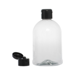 Botella 500 ml PET Campana Transparente con Tapón Bisagra Negro (28/410) - Botellas PET