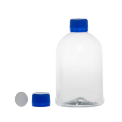 Botella 500 ml PET Campana Transparente con Tapón Precinto Azul con Disco (28/410) - Botellas PET