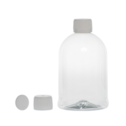 Botella 500 ml PET Campana Transparente con Tapón Precinto Blanco con Disco (28/410) - Botellas PET