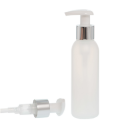 Botella 125 ml HDPE Traslúcido con Dosificador Ancho Plata Aluminio (24/410) - Botellas HDPE