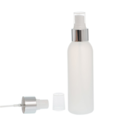 Botella 125 ml HDPE Traslúcido con Vaporizador Plata Aluminio (24/410) - Botellas HDPE