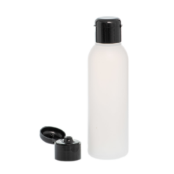 Botella 125 ml HDPE Traslúcido con Tapón Bisagra Negro (24/410) - Botellas HDPE