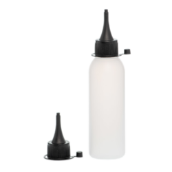 Botella 125 ml HDPE Traslúcido con Tapón Cánula Negra y Capuchón de Presión (24/410) - Botellas HDPE