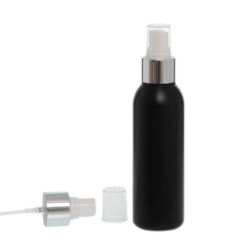 Botella 125 ml HDPE Negro con Vaporizador Plata Aluminio (24/410) - Botellas HDPE