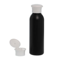 Botella 125 ml HDPE Negro con Tapón Bisagra Seta Blanco (24/410) - Botellas HDPE