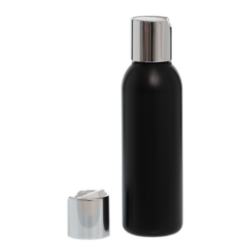 Botella 125 ml HDPE Negro con Tapón Disc-Top Plata Aluminio (24/410) - Botellas HDPE