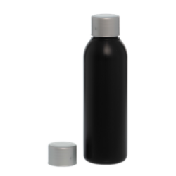 Botella 125 ml HDPE Negro con Tapón Gris Plata (24/410) - Botellas HDPE