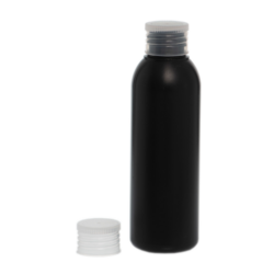 Botella 125 ml HDPE Negro con Tapón Traslúcido (24/410) - Botellas HDPE