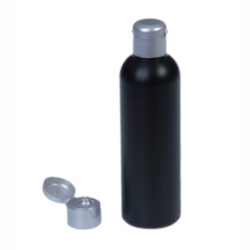 Botella 200 ml HDPE Negro con Tapón Bisagra Gris Plata (24/410) - Botellas HDPE