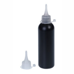 Botella 200 ml HDPE Negro con Tapón Cánula Traslúcido y Capuchón de Presión (24/410) - Botellas HDPE