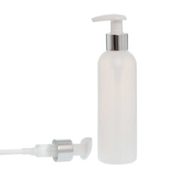 Botella 200 ml HDPE Traslúcido con Dosificador Plata Aluminio (24/410) - Botellas HDPE