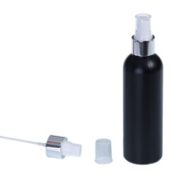 Botella 200 ml HDPE Negro con Vaporizador Plata Aluminio (24/410) - Botellas HDPE