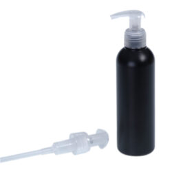 Botella 200 ml HDPE Negro con Dosificador Traslúcido (24/410) - Botellas HDPE