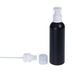 Botella 200 ml HDPE Negro con Dosificador Serum Blanco (24/410) - Botellas HDPE