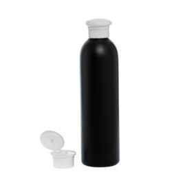 Botella 250 ml HDPE Negro con Tapón Flip-Top Seta Blanco (24/410) - Botellas HDPE