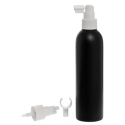 Botella 250 ml HDPE Negro con Vaporizador Trompeta Blanco (24/410) - Botellas HDPE