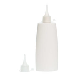 Botella Oval 250 ml HDPE Blanca con Cánula Traslúcido de Presión (24/410) - Botellas HDPE