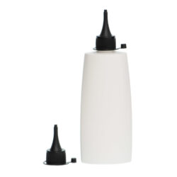 Botella Oval 250 ml HDPE Blanca con Cánula Negro de Presión (24/410) - Botellas HDPE