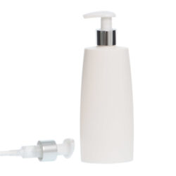 Botella Oval 250 ml HDPE Blanca Dosificador Blanco Funda Aluminio (24/410) - Botellas HDPE