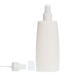 Botella Oval 250 ml HDPE Blanca con Spray Blanco (24/410) - Botellas HDPE