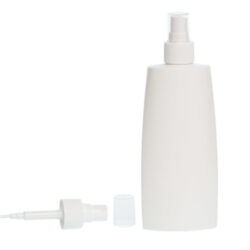 Botella Oval 250 ml HDPE Blanca con Spray Invertido Blanco (24/410) - Botellas HDPE
