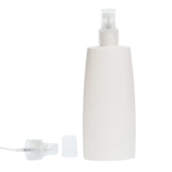 Botella Oval 250 ml HDPE Blanca con Spray Traslúcido (24/410) - Botellas HDPE