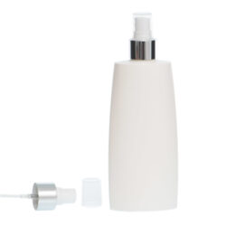 Botella Oval 250 ml HDPE Blanca con Spray Funda Aluminio (24/410) - Botellas HDPE