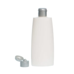 Botella Oval 250 ml HDPE Blanca con Tapón Bisagra Gris Plata (24/410) - Botellas HDPE