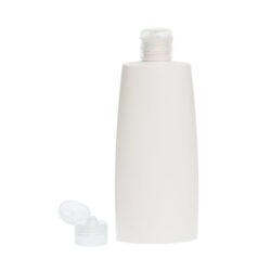 Botella Oval 250 ml HDPE Blanca con Tapón Bisagra Traslúcido (24/410) - Botellas HDPE