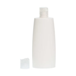 Botella Oval 250 ml HDPE Blanca con Tapón Disc Top Traslúcido (24/410) - Botellas HDPE