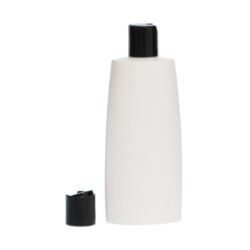 Botella Oval 250 ml HDPE Blanca con Tapón Disc Top negro (24/410) - Botellas HDPE