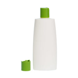 Botella Oval 250 ml HDPE Blanca con Tapón Disc Top verde (24/410) - Botellas HDPE