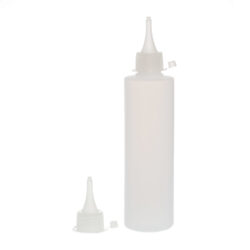Botella 250 ml HDPE Traslúcido Recta con Tapón Cánula Traslúcido y Capuchón de Presión (24/410) - Botellas HDPE