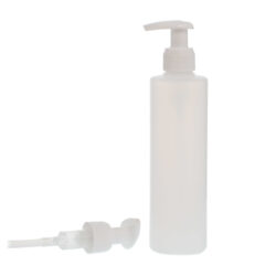Botella 250 ml HDPE Traslúcido Recta con Dosificador Ancho Blanco (24/410) - Botellas HDPE