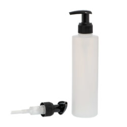 Botella 250 ml HDPE Traslúcido Recta con Dosificador Negro (24/410) - Botellas HDPE