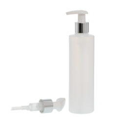 Botella 250 ml HDPE Traslúcido Recta con Dosificador Plata (24/410) - Botellas HDPE