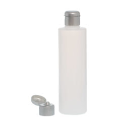 Botella 250 ml HDPE Traslúcido Recta con Tapón Bisagra Gris Plata (24/410) - Botellas HDPE