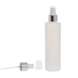 Botella 250 ml HDPE Traslúcido Recta con Vaporizador Plata Aluminio (24/410) - Botellas HDPE