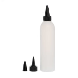 Botella 250 ml HDPE Traslúcido con Tapón Cánula Negro y Capuchón (24/410) - Botellas HDPE