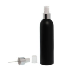 Botella 250 ml HDPE Negro con Vaporizador Plata Aluminio (24/410) - Botellas