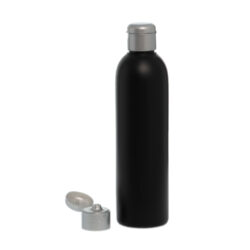Botella 250 ml HDPE Negro con Tapón Flip-Top Gris Plata (24/410) - Botellas HDPE