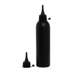 Botella 250 ml HDPE Negro con Tapón Cánula Negra y Capuchón de Presión (24/410) - Botellas HDPE