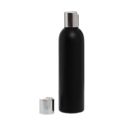 Botella 250 ml HDPE Negro con Tapón Disc-Top Plata Aluminio (24/410) - Botellas HDPE