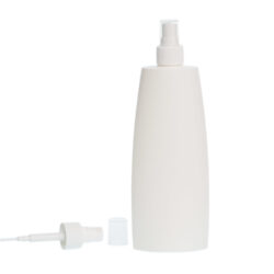 Botella Oval 400 ml HDPE Blanca con spray Blanco 360 (24/410) - Botellas HDPE