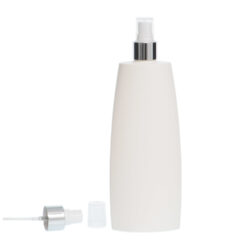 Botella Oval 400 ml HDPE Blanca con spray Blanco Funda Aluminio (24/410) - Botellas HDPE